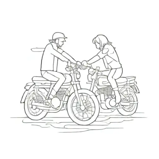 A Minimalist Design Of A Couple Holding Hands With A Subtle Motorbike Silhouette In The Background