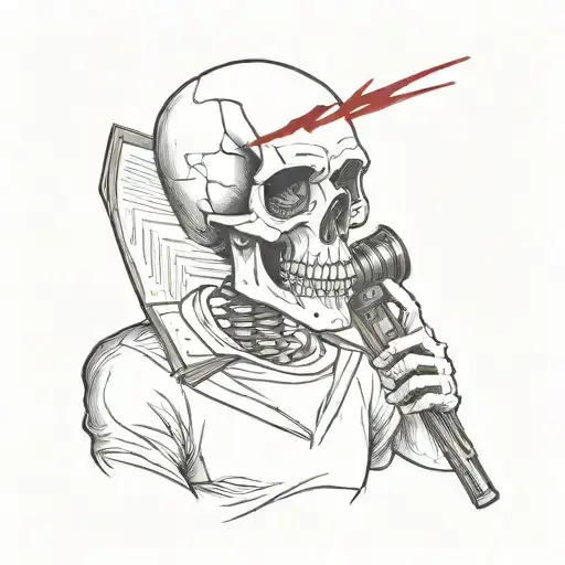 A Movie-inspired Tattoo Of A Skull Holding A Blood-stained Director's Clapboard