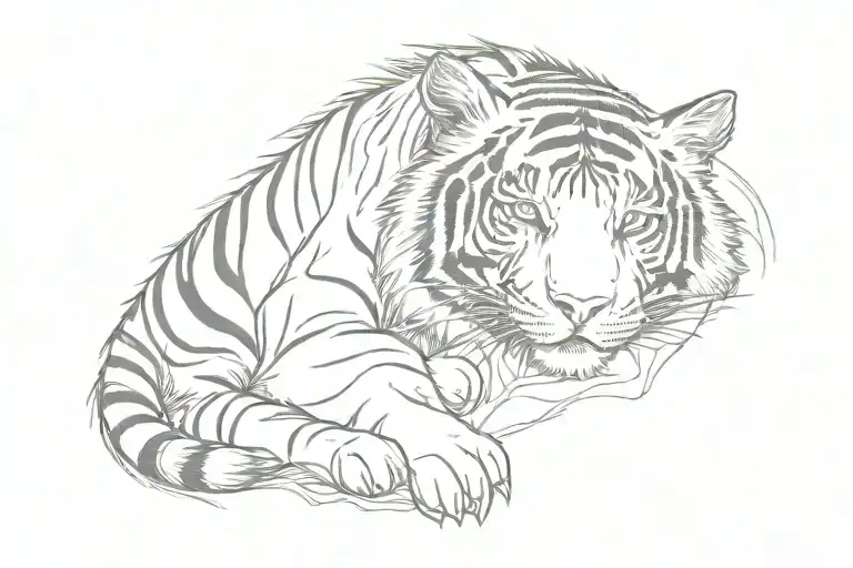 Tiger Sleeping Cat Surrounded