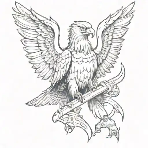 Eagle With Boxing Gloves Sitting On A Dagger
