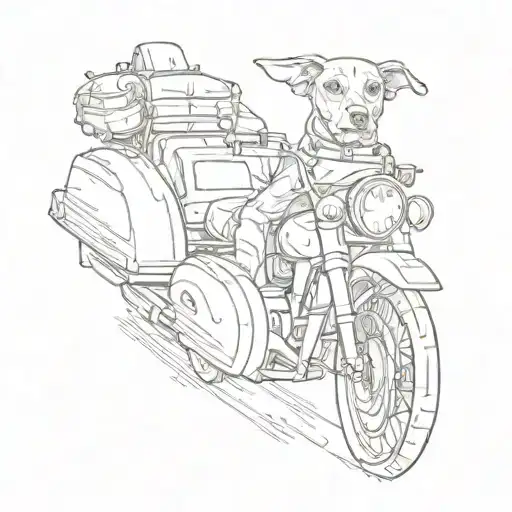 A Minimalist Sketch Of A Sleek Motorbike With A Dog Riding In The Sidecar