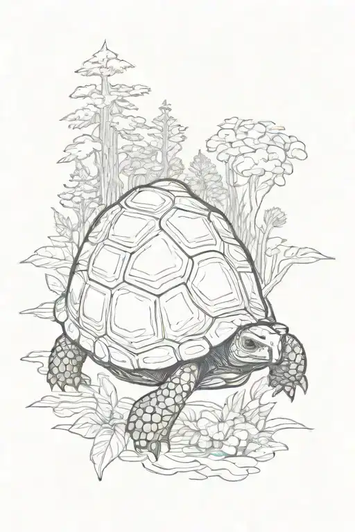 One Tortoise With A Forest On Back