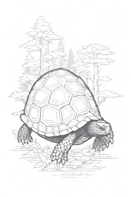 One Tortoise With A Forest On Back