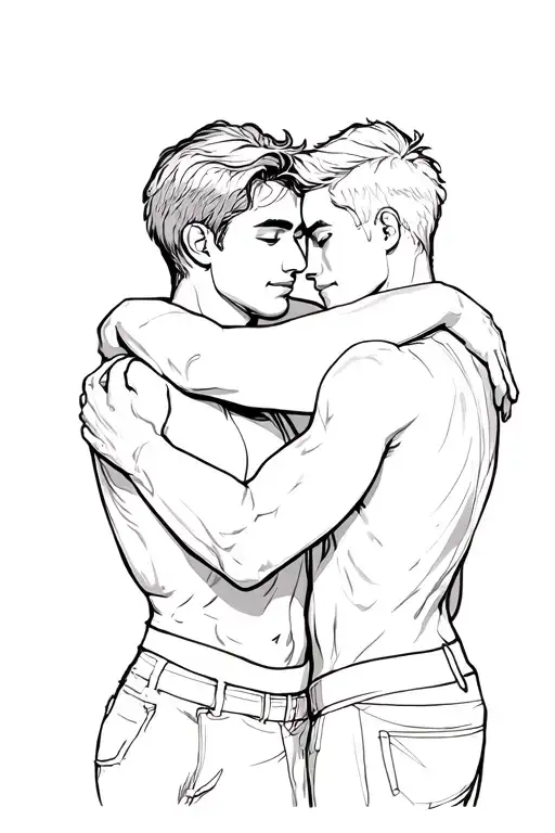 Two Men Embracing Each Other From The Shoulders Up