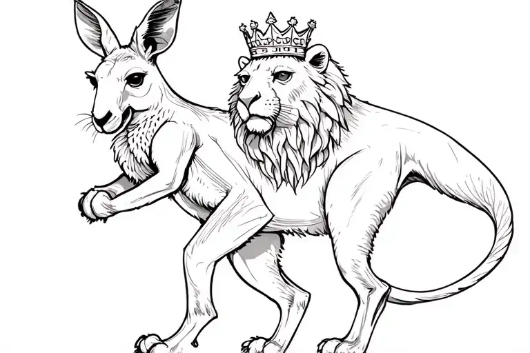 Boxing Kangaroo And England Lion Wearing A Crown