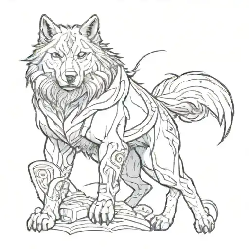 A Fierce Black Wolf With Thor's Hammer Symbol On Its Chest