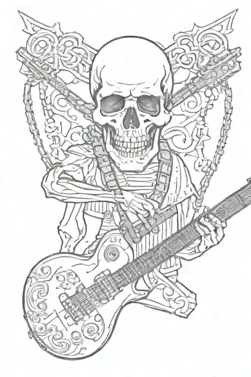 A Skull Playing A Guitar With Chains As Strings