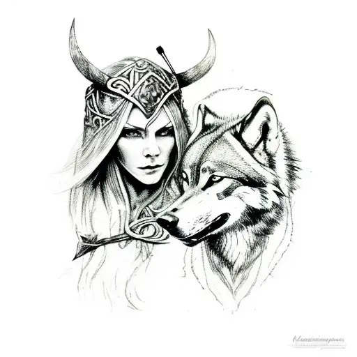 Viking Woman With Wolf On Her Hesd