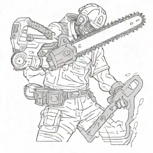 Create A Portrait Of A Chainsaw Wielding Figure In A Dark And Mysterious Style