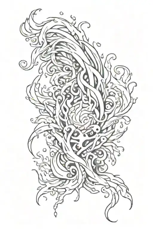 An Elemental Tattoo Featuring Fire And Water Intertwined