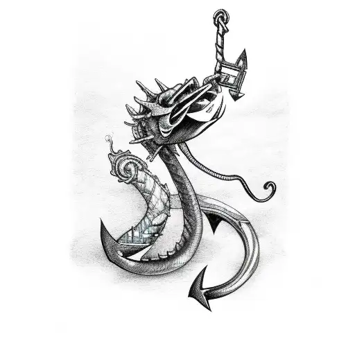 Gyarados With Tail Wrapped Around An Anchor