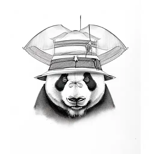 Panda With A Sword And Wearing A Hat