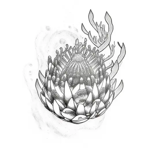 Half Sleeve With King Protea Flower And Ocean Waves