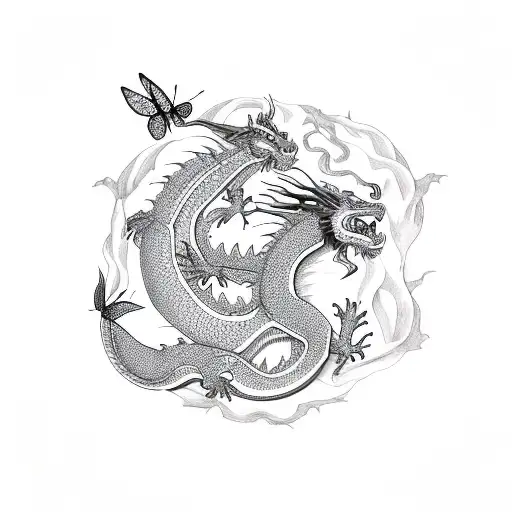 Dragon And Butterflies