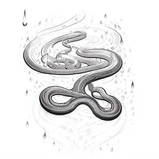 A Sketch-style Tattoo Of A Snake Coiled Around A Golden Art Easel With Rain Pouring Down