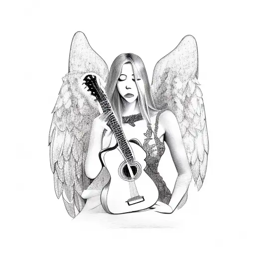 Sensual Female Angel With Guitar