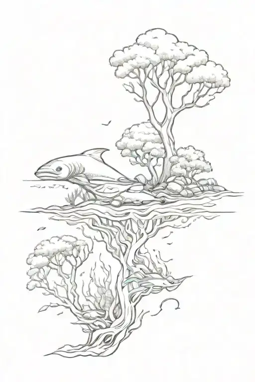 Ocean And Sea Creatures Combining Elements Like Trees