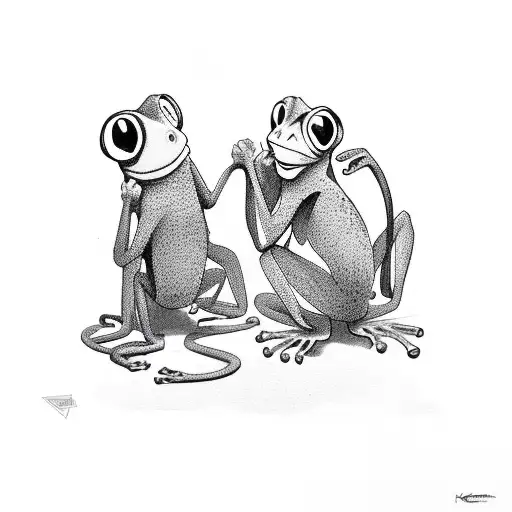 A Monkey And Frog Shaking Five In A Playful Sketch Style