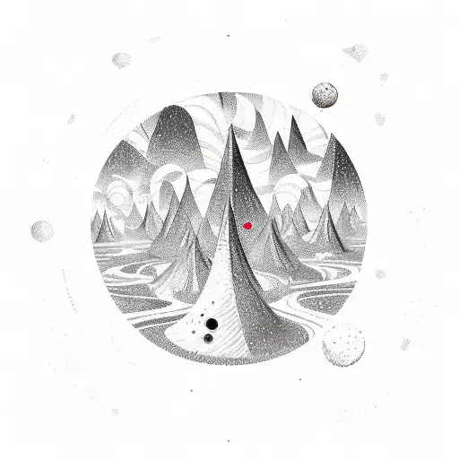 Trippy Space Landscape With A Festival Stage And Dancing Crowd