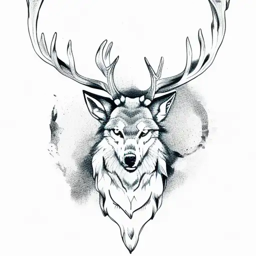 Stag With Wolf