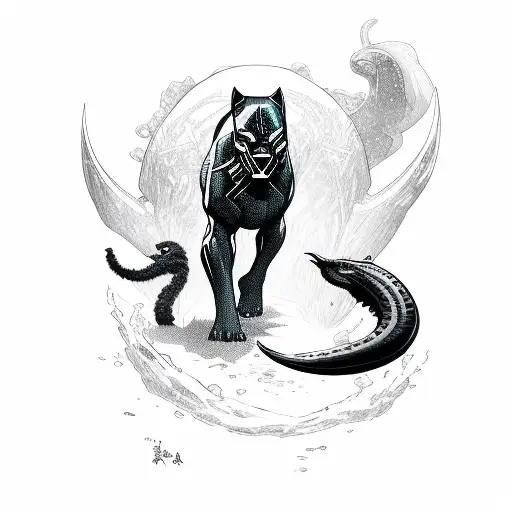 A Walking Black Panther With Ocean Tema