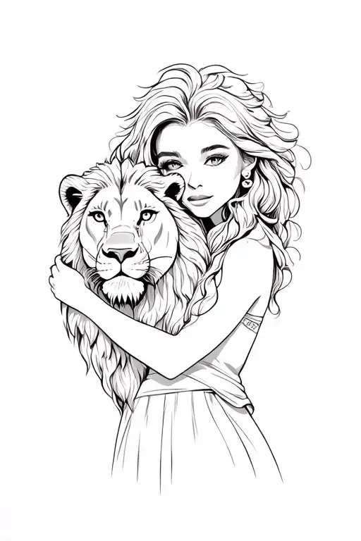 Woman Hugging A Lion Wearing White