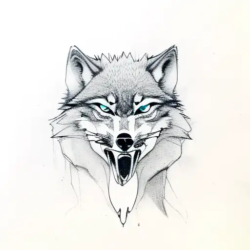 Lone Wolf With Rose On The Mouth