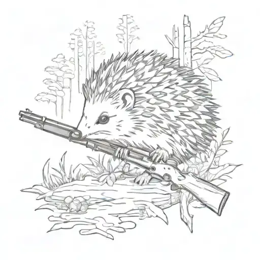 Hedgehog In Forest With Rifle