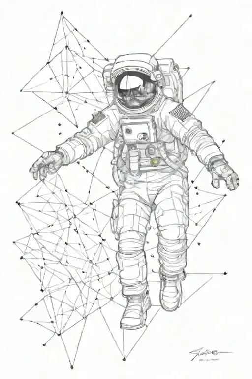 Astronaut Exploding Into Triangles Using Simple Lines
