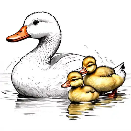 One Mother Duck And Two Little Ducklings