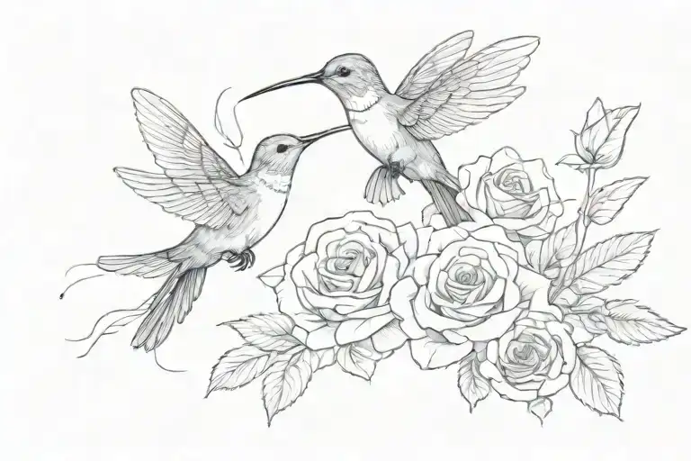 Hummingbird Hovering Roses Surrounding