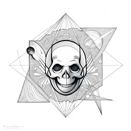 Skull Astronaut Space Planets Stars Flowers Triangle Frame