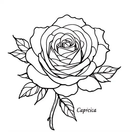 Fine Line Rose With The Name Capricia In Cursive
