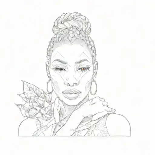 A Woman With Blond Hair In An African Logo Intertwined