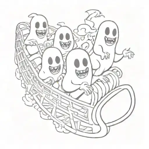 Cartoon Ghosts On A Roller Coaster Ride