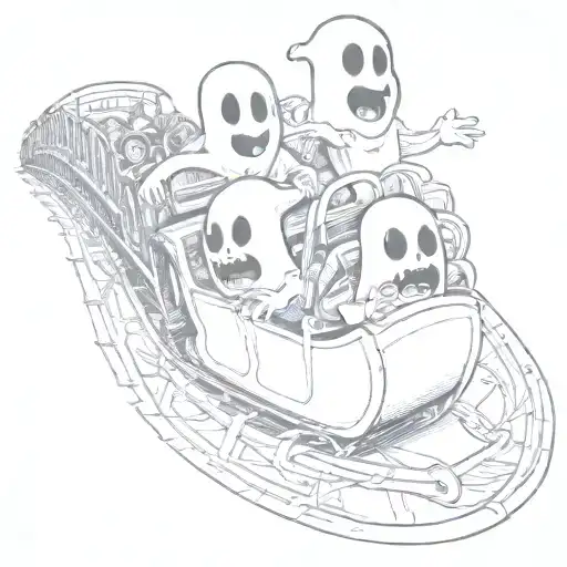 Cartoon Ghosts On A Roller Coaster Ride