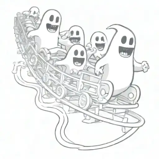 Cartoon Ghosts On A Roller Coaster Realistic