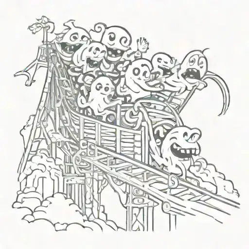 Cartoon Ghosts On An Roller Coaster