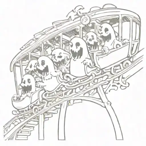Cartoon Ghosts On An Ghost Train Roller Coaster
