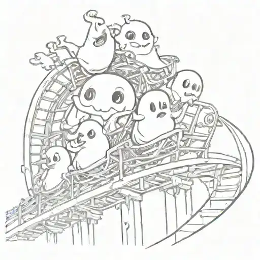 Cartoon Ghosts On An Roller Coaster