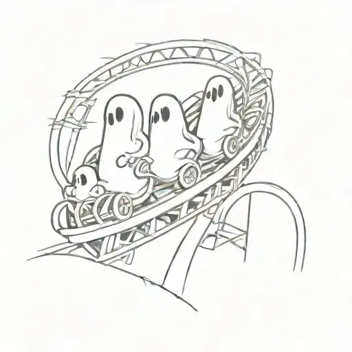 Cartoon Ghosts On An Roller Coaster Simple