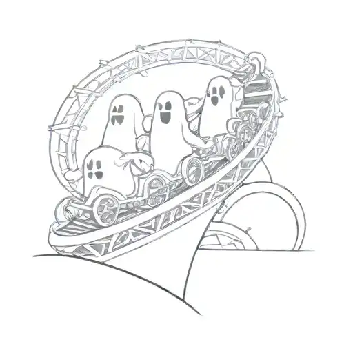 Cartoon Ghosts On An Roller Coaster Simple