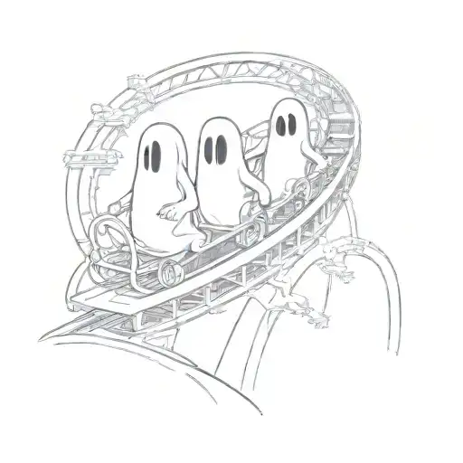 Cartoon Ghosts On An Roller Coaster Simple