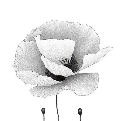 One Line Small Poppy Flower With Stem