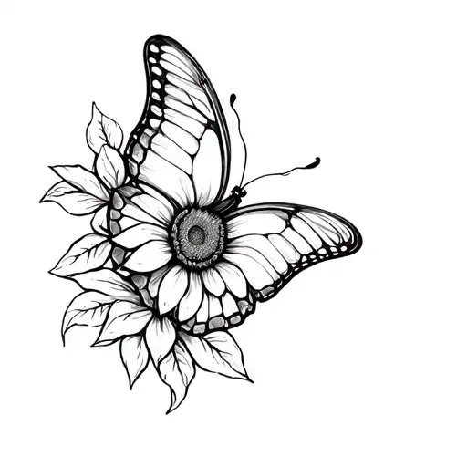 Butterfly Sunflower Vine Intertwined