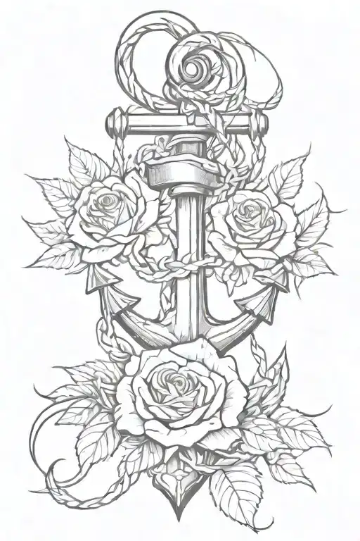 Anchor And Rose With Thorns Intertwined