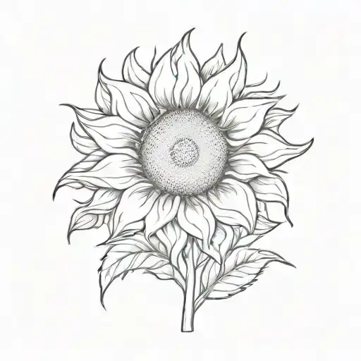 A Sketch Of A Sunflower Burning Brightly With Lots Of Flames