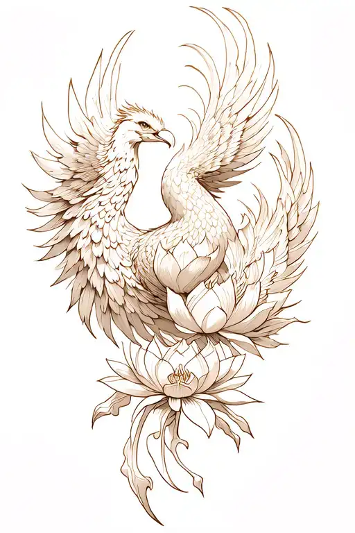 Phoenix Rising From The Ashes With Lotus Flower
