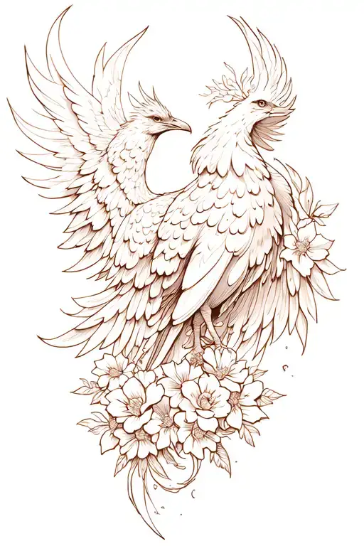 Phoenix Rising From Ashes With Flowers