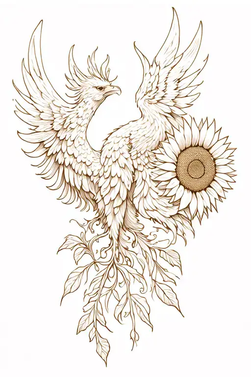 Phoenix Rising From Ashes With Sunflower